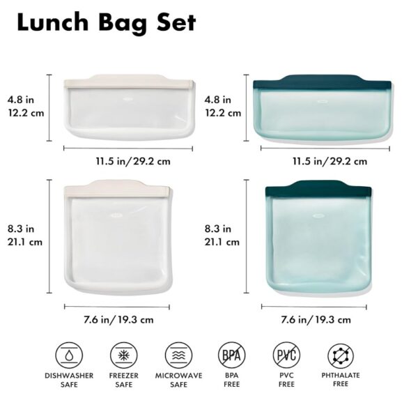 Bolsa reutilizable de silicona - Juego de 4 piezas para almuerzo-Color avena y laguna - Imagen 2