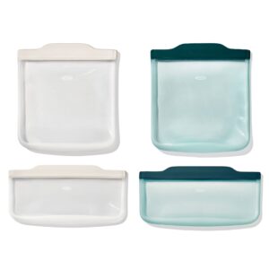 Bolsa reutilizable de silicona - Juego de 4 piezas para almuerzo-Color avena y laguna