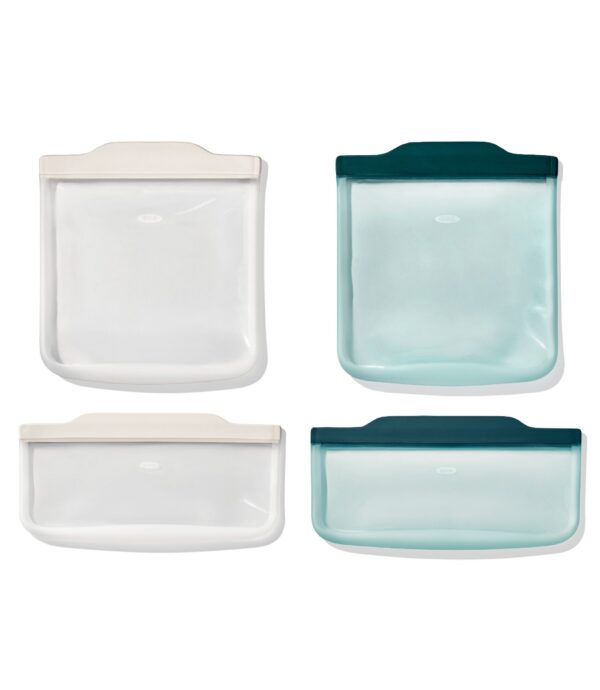 Bolsa reutilizable de silicona - Juego de 4 piezas para almuerzo-Color avena y laguna