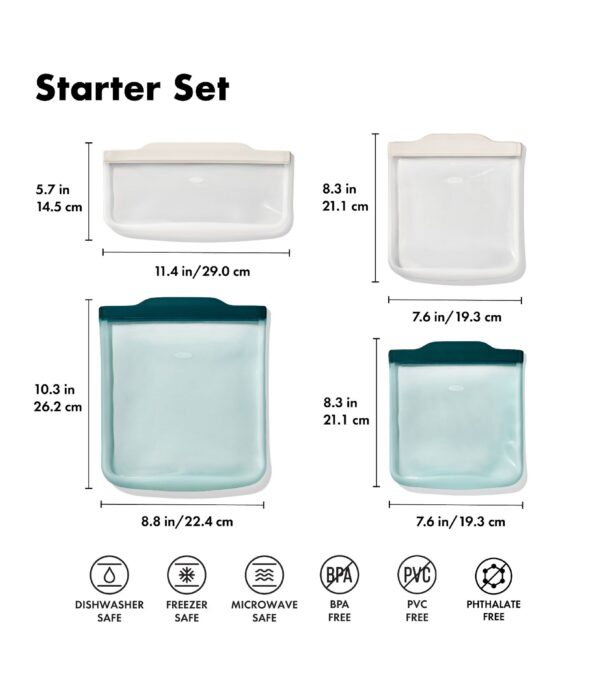 Bolsa reutilizable de silicona - Set starter de 4 piezas - Color avena y laguna - Imagen 2