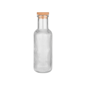 Botella de vidrio labrada de 1 litro con tapón de corcho