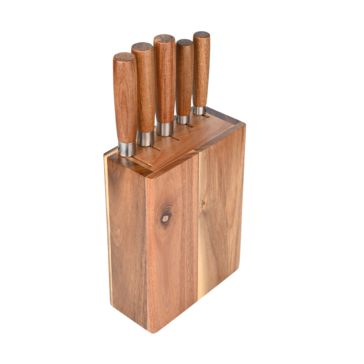 Taco de madera y cinco cuchillos